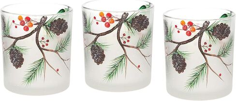 Pavilion Gift Company Holiday Winter Berry & Pine Cone White Frosted Set of Three Tealight Holders, Red in Saudi Arabia