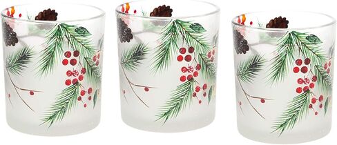 Pavilion Gift Company Holiday Winter Berry & Pine Cone White Frosted Set of Three Tealight Holders, Red in Saudi Arabia