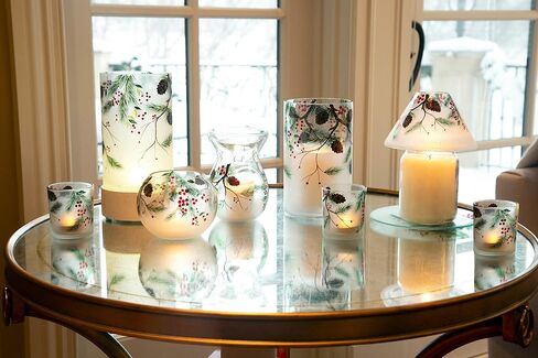 Pavilion Gift Company Holiday Winter Berry & Pine Cone White Frosted Set of Three Tealight Holders, Red in Saudi Arabia