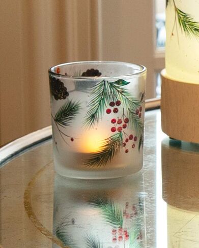 Pavilion Gift Company Holiday Winter Berry & Pine Cone White Frosted Set of Three Tealight Holders, Red in Saudi Arabia