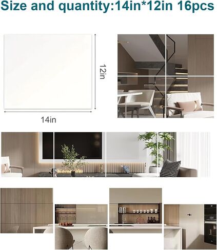 Full Length Wall Mirror, 16 Pcs 14" x 12" Full Body Mirror Tiles for Bedroom Home Gym Door Dorm, 2mm Thickened Acrylic Mirror Stickers for Walls in Saudi Arabia