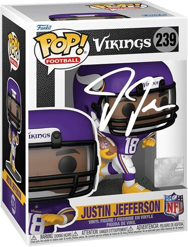 جاستن جيفرسون #239 فاكس موقعة معاد طبعها بالليزر موقعة من Funko POP! كرة القدم NFL: تمثال مينيسوتا الفايكنج مع حافظة واقية in Saudi Arabia