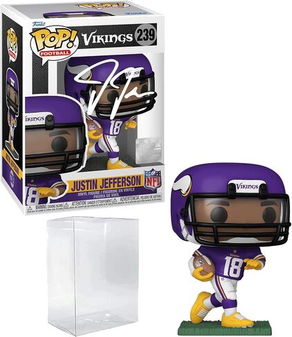 جاستن جيفرسون #239 فاكس موقعة معاد طبعها بالليزر موقعة من Funko POP! كرة القدم NFL: تمثال مينيسوتا الفايكنج مع حافظة واقية in Saudi Arabia