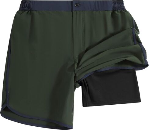 SILKWORLD Mens Bathing Suit with Compression Liner 7 Inch Swimsuit Trunks Summer Quick Dry Board Shorts, Dark Green, X-Large in Saudi Arabia