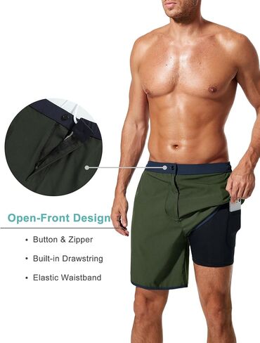 SILKWORLD Mens Bathing Suit with Compression Liner 7 Inch Swimsuit Trunks Summer Quick Dry Board Shorts, Dark Green, X-Large in Saudi Arabia