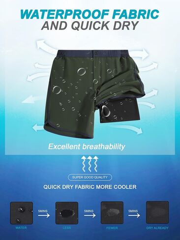 SILKWORLD Mens Bathing Suit with Compression Liner 7 Inch Swimsuit Trunks Summer Quick Dry Board Shorts, Dark Green, X-Large in Saudi Arabia