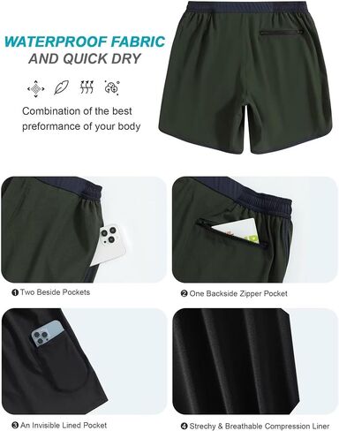 SILKWORLD Mens Bathing Suit with Compression Liner 7 Inch Swimsuit Trunks Summer Quick Dry Board Shorts, Dark Green, X-Large in Saudi Arabia
