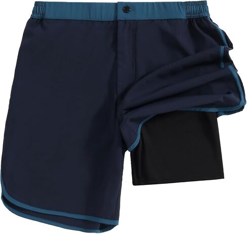 SILKWORLD Mens Bathing Suit with Compression Liner 7 Inch Swimsuit Trunks Summer Quick Dry Board Shorts, Dark Green, X-Large in Saudi Arabia