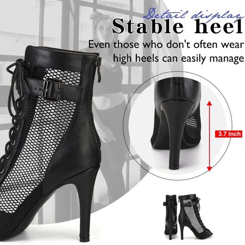 أحذية نسائية للرقص بكعب عالٍ وسحاب أسود ومقدمة مفتوحة لقاعة الرقص مقاس 10.16 سم أحذية رقص السالسا اللاتينية in Saudi Arabia