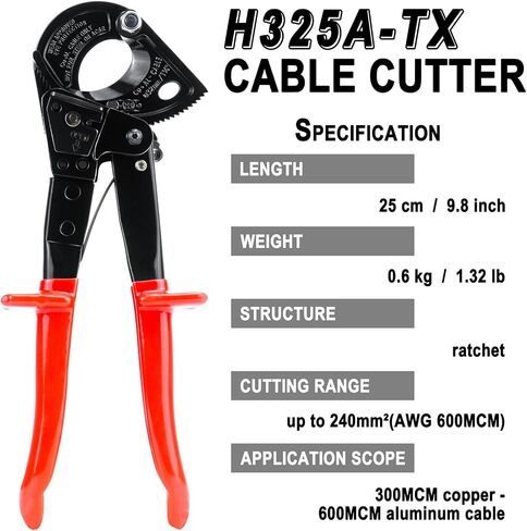 Ratchet Cable Cutter - Heavy Duty Aluminum Copper Ratchet Wire Cutter for Cutting Electrical Wire up to 240mm²/600MCM Cutter Pliers in Saudi Arabia
