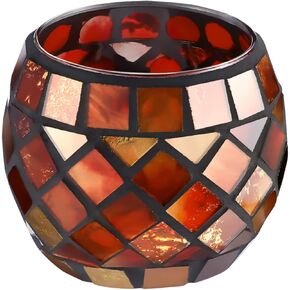 Uonlytech House Ornaments Glass Votive Tea Light Holder, Red Mosaic Glass Candle Holder Vintage Glass Cup Candlestick Tabletop Ornament for Home Easter Wedding Party Ornaments Red