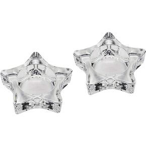 2 Pcsc Glass Tealight Candle Holder Star Shaped Glass Votive Candle Holder Chunky Glass Candle Holder for Wedding Party and Home Decor