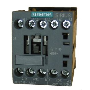 Siemens 3RT2015-1AB02 7 AMP, 3 Pole contactor with a 24 Volt AC Coil and 1 N.C. Base Contact