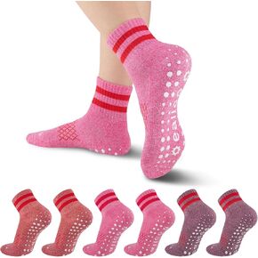Pilates Grip Socks for Women Non Slip Grippy Athletic Yoga Socks for Barre Ballet Hospital 3 Pairs