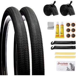 2 Pack 20"x1.95" Inch Mountain Bike Tires Replacement Kit Folding Replacement 20 Inch Bike Tire Set with Inner Tubes and Tire Repair Kit