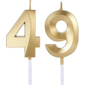 Gold 49th & 94th Birthday Candles for Cakes, Number 49 94 Candle Cake Topper for Party Anniversary Wedding Celebration Decoration