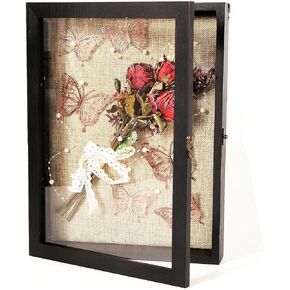 Large Shadow Box Frame 12x16 Inches with Artificial Red Rose, Butterfly Stickers & Pearl Chains-Shadow Box Display Case-Holds Wedding Bouquets, Memorial, Medals, Pictures & Keepsakes for DIY