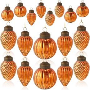 Deekin 24 Mini Glass Christmas Ornaments Set Fall Christmas Ornaments Assorted Mini Hanging Glass Ball Ornaments for Small Christmas Tree Decorations with Loop, 3 Styles(Orange)