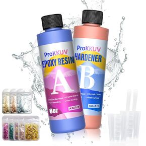 Epoxy Resin Kit, 64OZ Kit Crystal Clear Resin Epoxy, Bubble Free, No Yellowing, UV Resistant, Food Safe with Foil Flakes, Sequin, Easy Mix 1:1 for DIY Crafts Resin Jewelry Making(32OZ x 2)