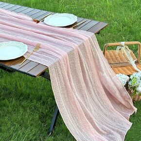 FEXIA Terracotta Cheesecloth Table Runner 30x118 Inches Thanksgiving Rustic Boho Gauze for Wedding Baby Shower Bridal Shower Decorations Burnt Orange Table Runner for Home Decor Christmas Party Favors
