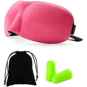 Bringsine Contoured & Comfortable Sleep Mask & Ear Plugs Kit for Travel, Shift Work & Meditation Pink with Carry Pouch for Eye and Ear