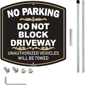 No Parking, Do Not Block Driveway Sign, 12 x 12 Inches Aluminum Sign with 3 Feet Stake(Detachable), Weatherproof, Fade Resistant, Easy Mounting.