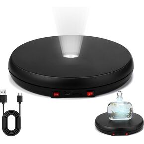 LED Light Motorized Rotating Display Stand Turner 360 Degree Display Spinner 10 Inch/44lbs Black Electric Rotating Display Base with USB Cable for Photography Products Display Jewelry