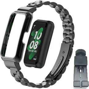 Compatible for Huawei Band 9/8/7 Bands,Stainless Steel Metal Replacement Strap Bracelet with Metal Frame for Huawei Band 7/8/9 Woman Man