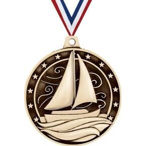 Crown Awards Gold Sailboat Medals - 2" 3D Sailing Award Medals with Neck Ribbon Prime