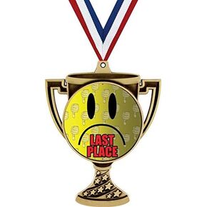 Last Place Trophy Cup Medal Gold, 3" Loser Gag Joke Prizes, Kids Funny Last Place Trophy Medal Awards 1 Pack Prime