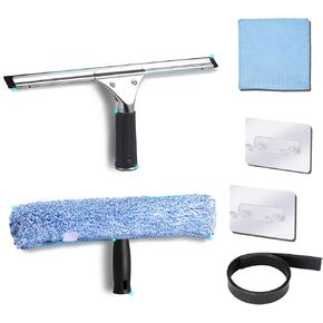 2Pack Window Squeegee Cleaner 14 inches, Shower Squeegee for Glass Doors, Silicon Window Squeegee +Microfiber Glass Wiper Kit，Window Squeegee professional for Mirror, Floor, Window Cleaning