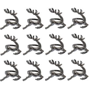 12pcs Deer Napkin Rings Christmas Elk Napkin Ring Holders Antler Napkin Paper Alloy Holder for Xmas Holiday Party Dining Table Decoration - Black