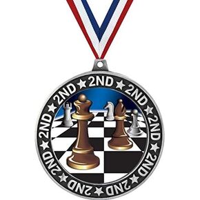 Chess Second Place Medals, 2 3/4" Silver Chess Tournament Trophy Medal Award Prime