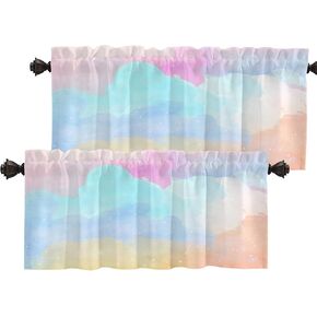 Batmerry Blue Pastel Modern Cloud Valance Curtains, Kawaii Window Treatment Kitchen Valances Multilayer Polyester Blackout for Living Room/Bathroom, 2 Pack 52x18 inches