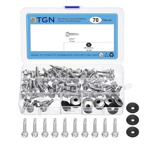 70Pcs #14x1" Hex Washer Head Self Drilling Screws with M6.3x19mm EPDM Washer Kit - 410 Stainless Steel Self Tapping Sheet Metal Screw Assortment - Good for Metal