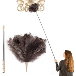 Extendable Ostrich Feather Duster Lengthen Feather Duster with Extension Pole Up to 94.5 Inch,Used for Home Cleaning Ceilings Furniture Fans Washable（210cm Telescopic Rod,White）
