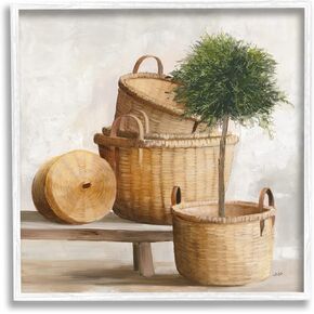Stupell Industries Traditional Whicker Baskets Stacked Still Life Painting White Framed Wall Art, 17 x 17