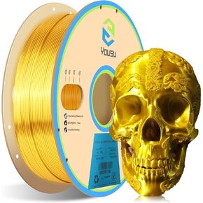 YOUSU 3D Printer Filament, Silk Gold Pla Filament, 1Kg(2.2lbs) Spool, 1.75mm Dimension Accuracy +/- 0.03mm, 3D Printing Filament Gold Color.