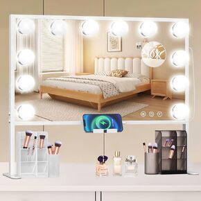 BESTOPE PRO Vanity Mirror with Lights, Height & Brightness Adjustable Hollywood Mirror, Makeup Mirror with Lights, 3 Color Modes, 10X Magnification and 2 Storage Boxes, USB Charging Port, Phone Holder