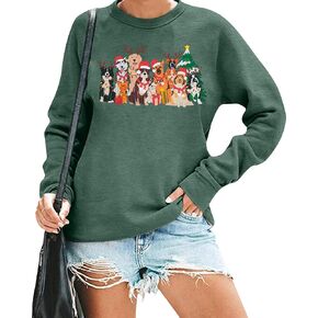 عيد الميلاد الكلب البلوز المرأة لطيف الكلب الجرافيك كم طويل قميص عشاق هزلي Crewneck البلوز القمم