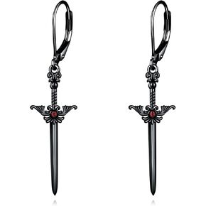Witches Heart Earrings Sterling Silver Witchy Gothic Black Heart Dangle Dangly Drop Leverback Earrings Goth Jewelry Gifts for Women