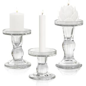 حاملات شموع زجاجية، 3 قطع شموع شفافة كريستالية بتصميم أنيق للشمعة المستدقة العمودية وضوء الشاي in Kuwait