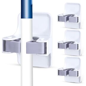 4 Pack Mop and Broom Holder Wall Mount, Self Adhesive Broom Hanger, Mop Gripper Organizer Broom Clips for Hanging Home Garage Garden Laundry Room Storage (White) (4)