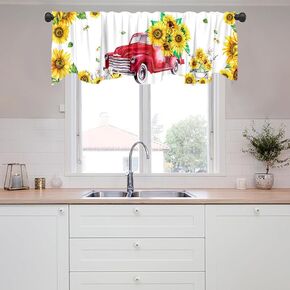 54 * 18 بوصة شاحنة حمراء مع عباد الشمس نافذة المعالجة الستارة خمر نمط البلد تصميم قضيب جيب نافذة ستارة الستارة للمطبخ الحمام غرفة المعيشة غرفة النوم الديكور in Kuwait