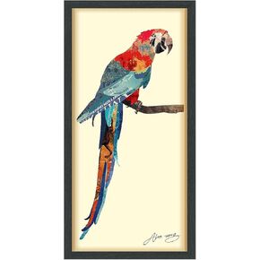 Empire Art Direct Tropical Parrot Dimensional Collage Handmade by Alex Zeng Framed Graphic Wall Art Ready to Hang, 33" x 17" x 1.4"