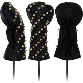 Punk Spike Spiky Stud PU Leather Golf Driver Headcover Black White for Men Women Golf Club Headcovers Fit Driver Fairway Wood Hybrid