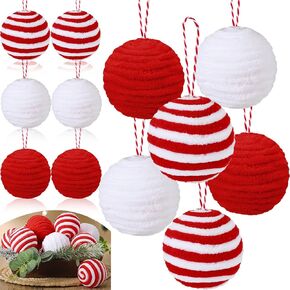 Syhood 12 Pcs Yarn Christmas Balls Plush Swirly Christmas Balls Red White Yarn Hanging Ornament Balls 2.36'' Christmas Tree Ball Ornaments Xmas Christmas Tree Decoration Bowl Basket Vase Fillers