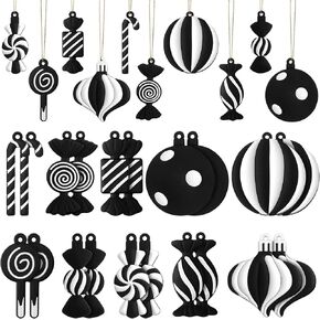 Panelee Christmas Tree Ornaments PVC Xmas Candy Cane Lollipop Ornament Christmas Hanging Decors Birthday Party Decoration Crafts for Holiday Xmas Tree Party (20, Black and White)