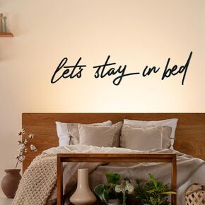 Let’s Stay in Bed Sign Metal Bedroom Wall Decor above Bed, Iron Letters Wall Hanging Art, Farmhouse Wall Art for Home Bedroom Apartment Office Hotel Decor, Black