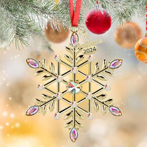 2024 Christmas Snowflake Ornament for Christmas Tree Decorations,Snow Flakes Decorating Hanging Ornament for Holiday Decorative Annual Keepsake Gift (Metal,Gold)